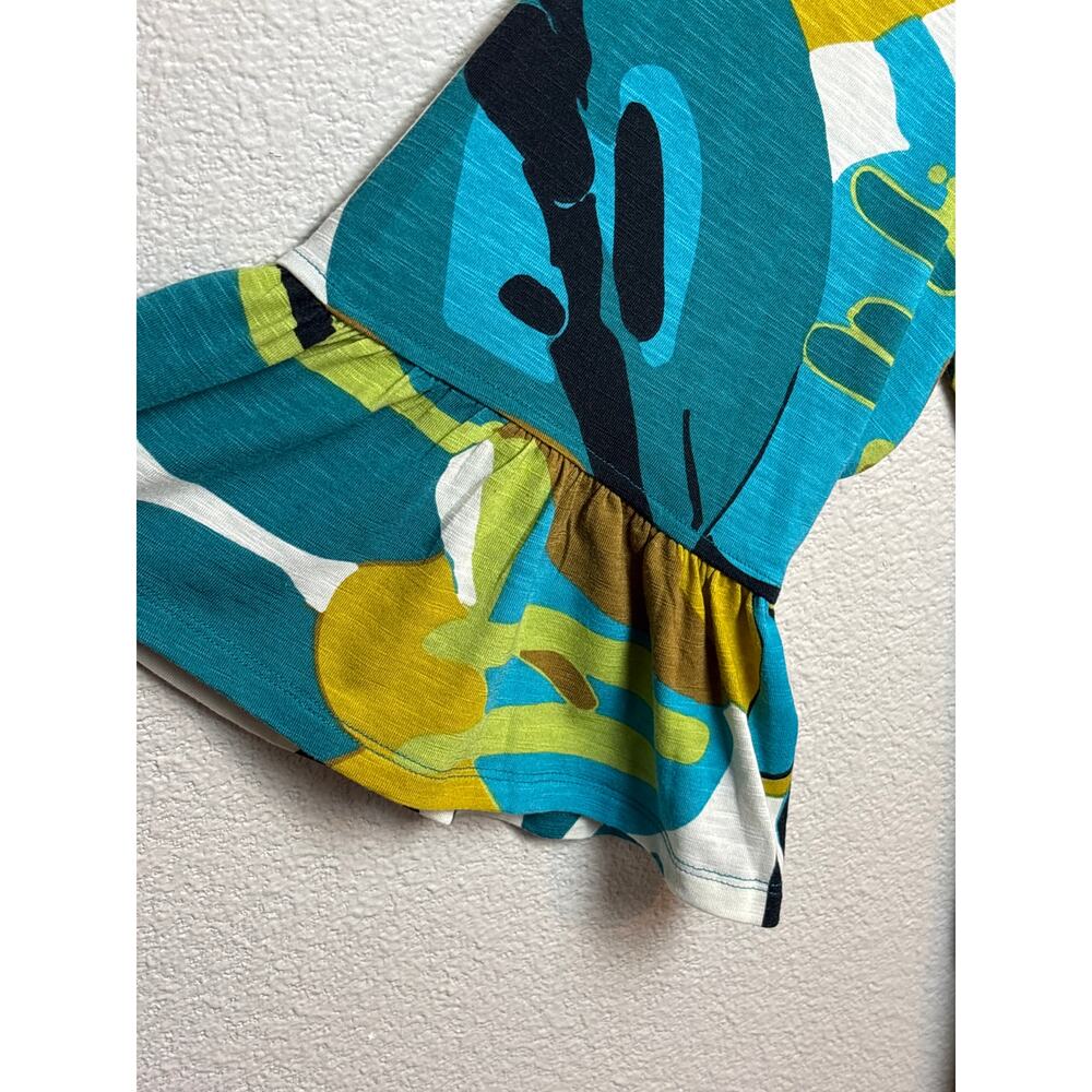 Multiples Women's White Green and Turquoise Tunic 3/4 Bell Sleeve Plus Size 2X - Picture 2 of 7